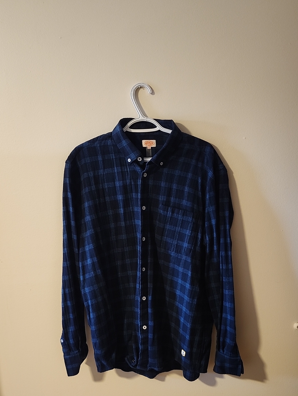 Men's Armor Lux Navy Blue Plaid Button-Up Shirt